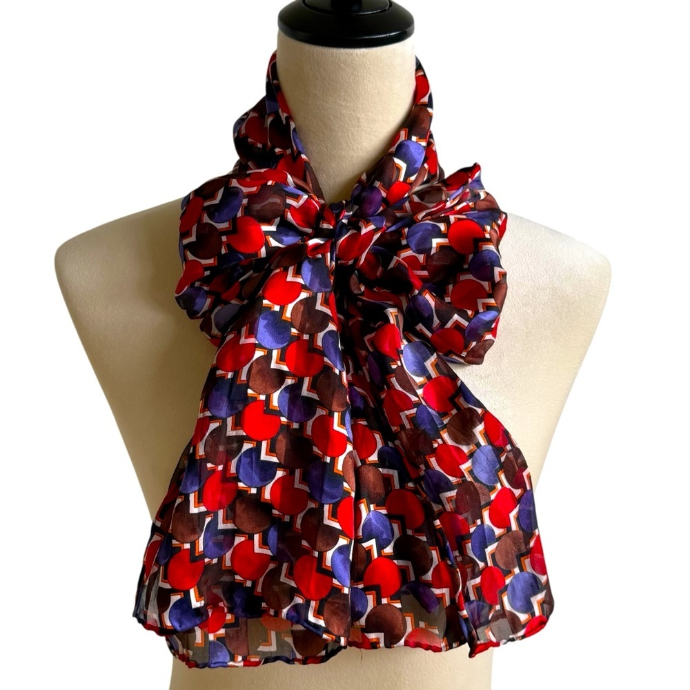 J. Garcia Ltd Edition Women's 100% Silk Scarf Red Brown Purple 65"‎ x 13.5"